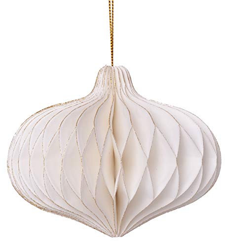 coopz Weihnachtsschmuck Weihnachtskugel Papier Anhänger Zwiebel 11 cm Christbaum Christbaumkugel, Farbe:Creme