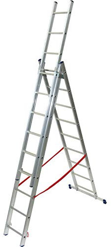 LIGHTWEIGHT Trade 21 Rung Combination Ladder – 3-in-1 Triple Section Extension | A-Frame Steps | Stairwell/Staircase Locking Safety Ladders – Aluminium Adjustable Decorating – 4.3m Max Height
