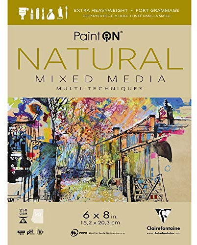 Clairefontaine 975483C - Malblock verleimt mit 20 Blatt Zeichenpapier PaintOn 15,2x20,3 cm , Natur
