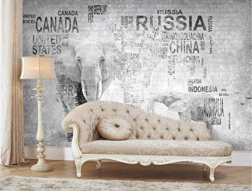 ZXCHEE Fototapete Retro Elefant Graue Backsteinmauer 350x256cm Tapete Kinderzimmer Vliestapete Wohnzimmer Schlafzimmer Wandtapete Deco