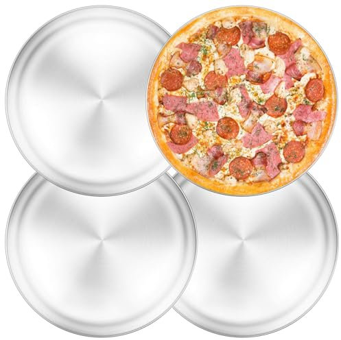Yododo Pizza Pans, 12 inch Stainless Steel Pizza Tray, Round Pizza Dish Plate For Oven Baking, Healthy & Heavy Duty, Rust Free & Dishwasher Safe - 4 Pack
