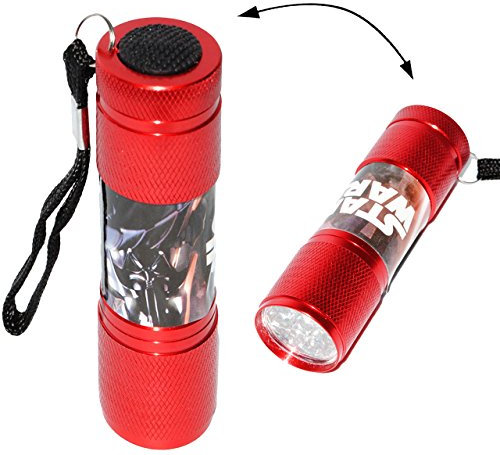 alles-meine.de GmbH stabile Metall - Mini - Taschenlampe LED - Star Wars - rot - für Kinder & Erwachsene - Lampe/Projektor - 9 Fach LEDlicht - Licht Auto Kindertaschenlampe..