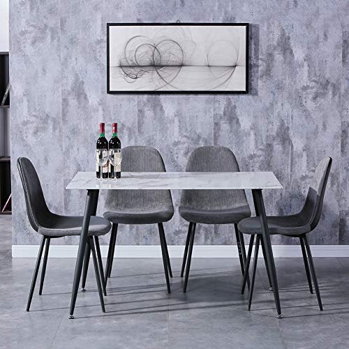 GOLDFAN Esstisch mit 4 Stühlen Rechteckiger Esstisch aus Glas Moderner Küchentisch Set Esszimmerstuhl aus Stoff Küchenstuhl, Grau