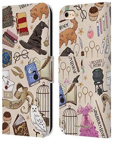 Head Case Designs Officially Licensed Harry Potter Hogwarts Pattern Deathly Hallows XXXVII Leather Wallet Case Compatible With Apple iPhone 6 / iPhone 6s