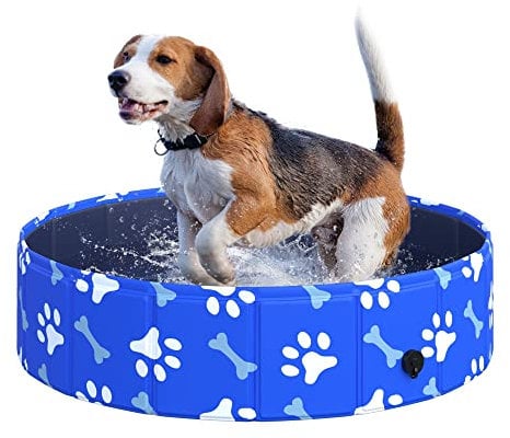 PawHut Foldable Dog Paddling Pool Pet Cat Swimming Pool Indoor/Outdoor Collapsible Bathing Tub Shower Tub Puppy Φ80 × 20H cm S Sized