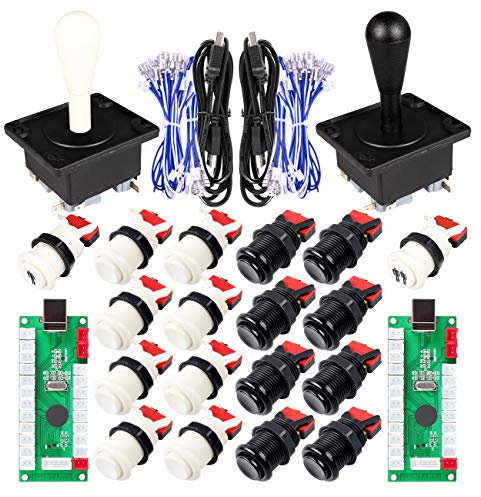 Fosiya 2 Jugador del Juego de Arcada de Bricolaje Kits Elipse Oval Happ Tipo de Joystick Handle + 18x Americana Estilo Arcade Pulsadores (Incluir 1p / 2p Teclas de Partida) (Blanco y Negro)