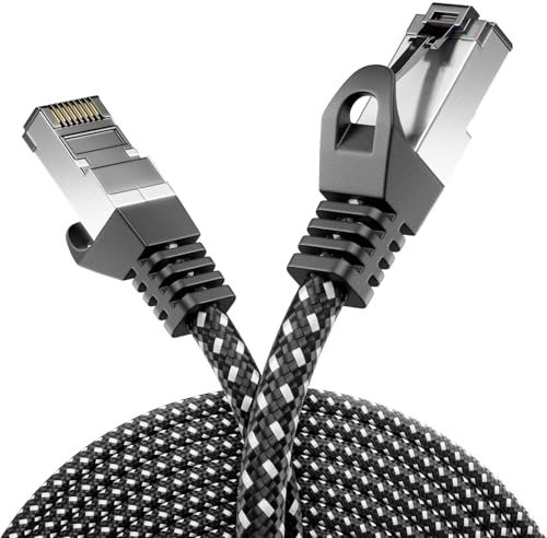 deleyCON 20m CAT7 LAN Kabel Nylon AWG27 600 MHz 10 Gbit/s - Schwarz | Netzwerkkabel mit Kupfer, S-FTP PIMF, RJ45 Patchkabel Ethernetkabel für Internet, DSL und Router