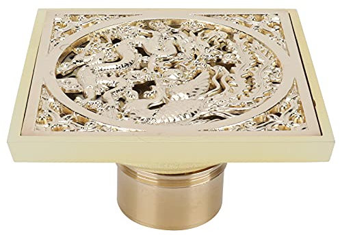 Quadratischer Anti-Geruchs-Badezimmer-Bodenablauf Antik Messing Drachen-Duschbodenablauf mit Abnehmbarem Sieb für Badezimmer-WC-Wäsche-Küche(Flach)