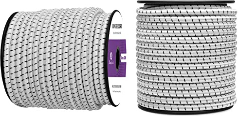 Abma Cord Gummiseil Expanderseil 6mm 20M Gummischnur UV Beständig Planenseil 100% Dehnung Spannseil für Plane, Anhängerplane, Sonnensegel, Zelte, Banner - Weiss & Schwarz