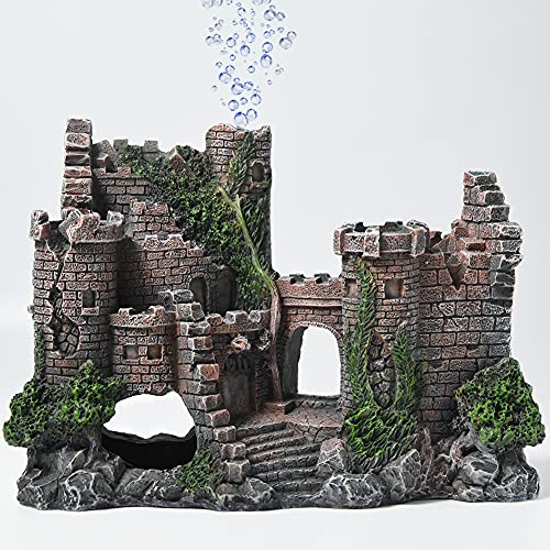PTFJZ Aquarium-Dekorationen - Burg Aquarium Bubbler Dekorationen für Wassertiere zum Züchten von Spielen und Ausruhen von Fischen, Dekorationen für Aquarium