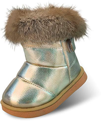 Youecci Bambine e Ragazze Invernale Stivali da Neve Fodera Calda Stivaletto Boots per Ragazze Stivali Impermeabili in Pelle Per Interni ed Esterni Oro 30 EU