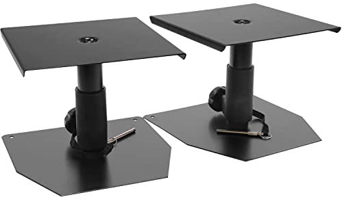 Plugger Studio MS2 Mini Support de table Enceintes de monitoring Studio, Sono, Home Cinema ou Hifi, Noir. Pieds métallique réglables en hauteur 230 à 290mm. Enceinte jusqu'à 25kg. Vendu par paire.