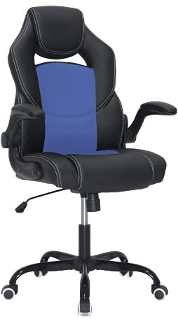 SONGMICS Silla Gaming, Silla de Oficina, Silla Racing, Silla de Ordenador, Silla Ergonómica, con Apoyacabezas y Apoyabrazos, para Oficina en Casa, Dormitorio, Negro y Azul OBG059Q01