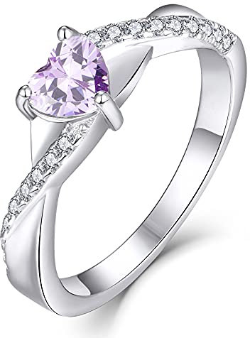 YL Verlobungsring Herz 925 Sterling Silber Juni Geburtsstein Alexandrit Kreuz Unendlichkeit Solitaire Ehering Ring für Braut Damen(Größe 58)