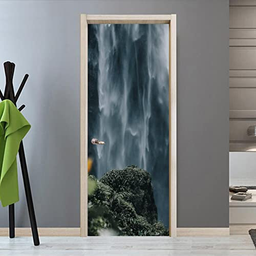 XAONUO Fototapeten 3D Türtapete Selbstklebend Wasserfall Natur Landschaft 40X120Cm Selbstklebendes Pvc Wasserdicht Fototapete Türfolie Poster Tapete Abnehmbare Türabziehbilder Türdekoration