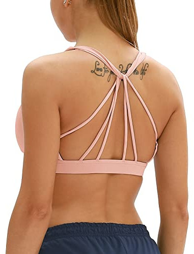 icyzone Femme Soutien-Gorge de Sport avec Coussinets Amovible Yoga Bra Gym Fitness Brassière sans Armature (S, Rose pâle)