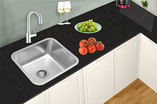 Omeere, 45 x 45, fregadero empotrado cuadrado, pequeño, acero inoxidable 304, grosor del material 0,8 mm, fregadero cocina 1 seno, fregadero de la estructura inferior (fregadero empotrado)