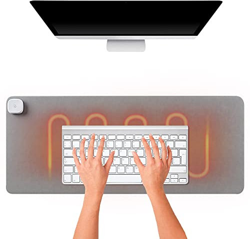 Lotvic Beheizte Schreibtischunterlage, Mauspad, 80 x 33cm PU-Leder Tischunterlage, Laptop Schreibunterlage mit 3 Heizstufen mit 4 Stunden Automatischer Abschaltung,Ideal Für Büro und Zuhause (Grau)