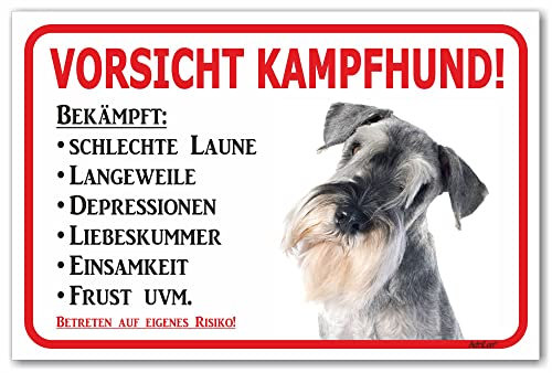 AdriLeo Schild - Vorsicht Schnauzer- Kampfhund - (30x40cm) / Achtung Familienhund Wachhund Hund
