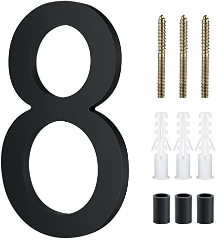 20cm House Numbers for outside, Black Address Number with Plastic Letters Large Modern Floating House Numbers for Doors Mailbox Decoration (8)