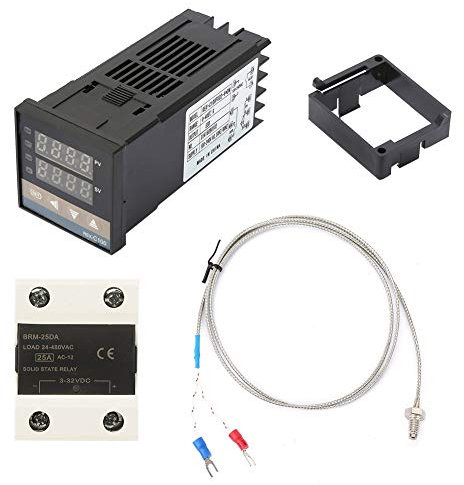REX-C100FK02-V und DN-Temperaturregler-Kits AC110-240V 50/60HZ PID-Digitalanzeige-Thermostat-Kit 0-400℃ K-Typ-Thermoelement-Halbleiterrelais-Set für industrielle Lebensmittelmaschinen