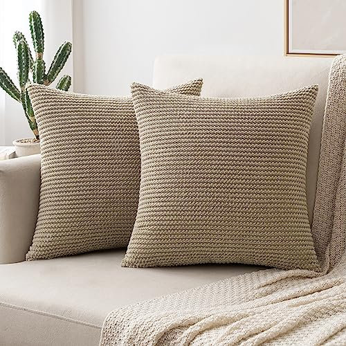 MIULEE 2er Set Kissenbezug Dekokissen Kissenbezüge Kissenhülle Zierkissen Sofakissen Kordsamt Deko Weich Couchkissen Bezug Kissenhüllen für Sofa Wohnzimmer Polsterkissen 45x45 cm Farbe Sand