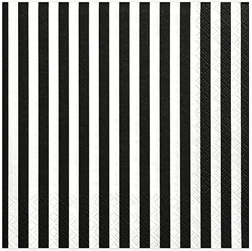 Decoraparty Serviettes rayées en papier, Lot de 20 serviettes de table double épaisseur jetables à rayures Blanches et Noires pour Fêtes d’anniversaire et soirées à thème – 33x33 cm