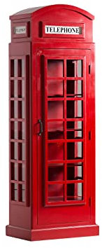 Woodkings Vitrine Telefonzelle britisch I Holz Rot I Glasschrank I London Schrank I Glasschrank I Barschrank I Bücheregal I Unikat