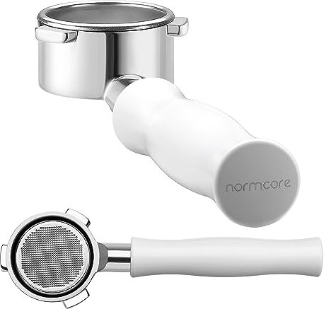 Normcore 54mm Bottomless Portafilter - Bottomless Naked Portafilter - Non-Stick Coating White - Filter Basket Included - Fits Breville Sage Barista Express Machines