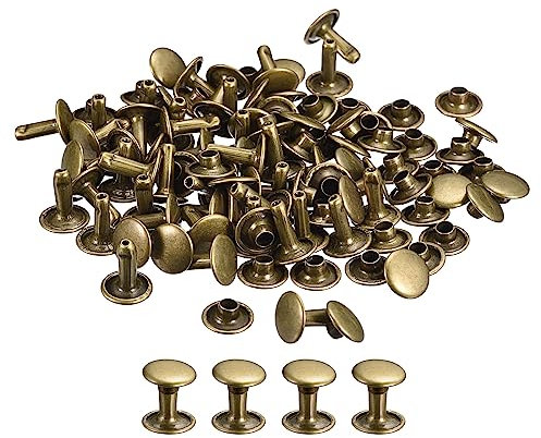 QUARKZMAN 50 Set Leder Nieten 9mm Runde Nieten Hohlnieten Doppelt Kappe Nieten 10mm Höhe Metall Nieten Niete für Leder Handwerk Reparatur DIY Geldbeutel Gürtel Taschen Schuhe Bronzeton