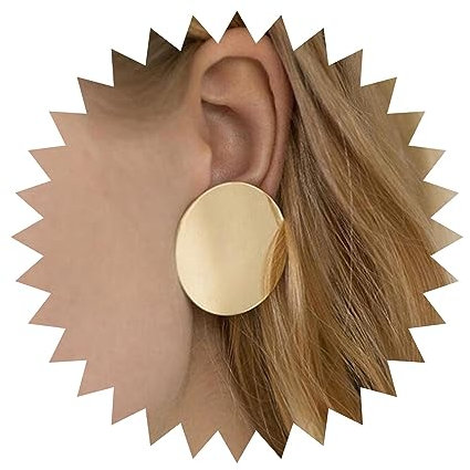 Allereya Vintage Gold Münze Ohrringe - Großer Kreis - Ohrstecker - Ohrringe - Gold - Minimal - Schmuck für Frauen und Mädchen