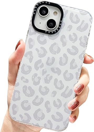 AMART for iPhone 13/iPhone 14 Case Cute,Clear with Gray Leopard Pattern Design Soft TPU Women Girls Shockproof Protective Phone Cover for iPhone 13/iPhone 14