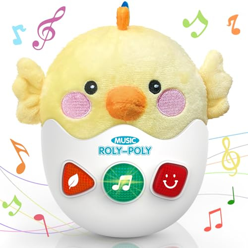 WOWOHAGE Babyspielzeug 0-6-12 Monate, Küken, musikalisches Plüsch, niedliches Stofftier, Säuglings-Bauchspielzeug mit Licht und Geräuschen, Roly-Poly sensorisches Spielzeug, Geburtstag, Osterei