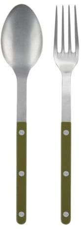 SABRE PARIS - Juego de servir de 2 piezas - Colección Bistrot Vintage - Tenedor grande y cuchara grande - Acero inoxidable y nailon - Apto para lavavajillas - Verde helecho - Acabado mate