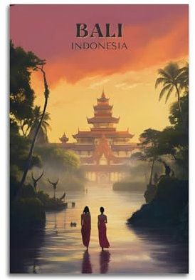 EERS Vintage Travel City Poster Bali Indonesien, dekoratives Gemälde, Leinwand-Wandposter und Kunstdruck, modernes Familienschlafzimmer-Dekor-Poster, 30 x 45 cm