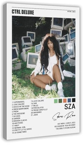 AmAzwi SZA Album Poster Ctrl Album Poster 3 Leinwand Poster Wandkunst Dekor Druck Bild Gemälde für Wohnzimmer Schlafzimmer Dekoration Rahmen: 50 x 75 cm