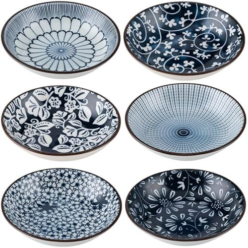 XWFEU Soy Sauce Dipping Bowls, Set of 6 Tapas Bowls Japanese Dipping Bowls,Small Tapas Bowls for Sushi Sauce Snack and Soy, Ceramic Bowls Side Dishes Sauce Dishes (Blue)