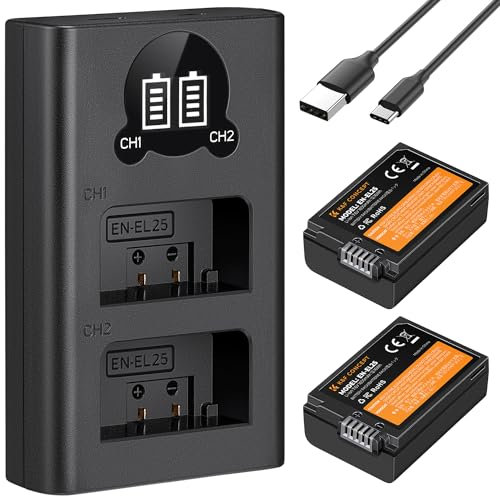 K&F Concept EN-EL25 Batterie de Remplacement pour Appareil Photo et Chargeur pour Écran LCD à Double Fente Compatible avec Nikon Z30 Z50 ZFC