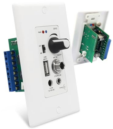 PNWCZ Amplificador de pared compatible con Bluetooth de 4 canales, control de volumen, placa de pared con entradas USB/MIC/AUX (3.5 mm), bloque de terminales para conectar 4 altavoces