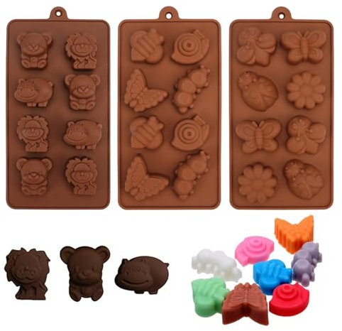 Moule Silicone 3 Pièces pour Chocolat, Animaux, Bonbons, Gâteau - Antiadhésif pour Bricoler Gelée, Glace, Savon