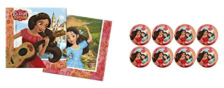 ALMACENESADAN, 5113, Pack festa compleanno; Confezione 8 piatti di cartone 23 cm e confezione 20 tovaglioli di carta 33x33 cm; della licenza (Elena de Avalor)