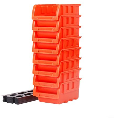 EpheyFIF Red Storage Lin Bins | Tool Organiser Bin | Stackable Boxes for Garage | Wall Hanging Box | DIY Storage | Plastic Drawers 8 Bins