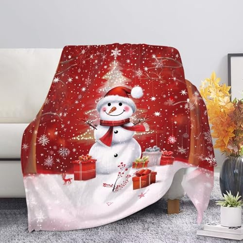 Suhoaziia Couchdecke mit Weihnachtsmotiv und Schneemann, weich, gemütlich, Flanell-Fleece, Überwurfdecke für Zuhause, Sofa, Tagesdecke, Steppdecke, Picknick, Büro, Auto, Weihnachtsdekoration und