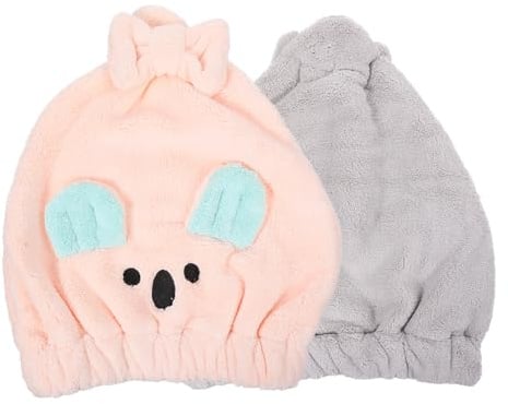 Schnell Trocknende Haarturban aus Coral Fleece Weiß | Saugfähig, Tragbar, für Zuhause und Reisen, 2 Stück, Niedliches Design Zufällige Farbe