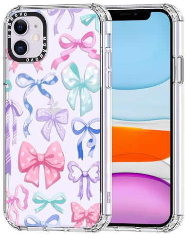 MOSNOVO Case for iPhone 11, [Buffertech 6.6ft Military-Grade Drop Protection] [Anti Peel Off Tech] Clear TPU Bumper Phone Case Cover Design - Bows