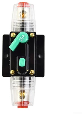 Gdfnmogo Gleichstrom, manueller Reset-Leitungsschutzschalter, 12 V, 24 V, 10 A bis 100 A, Inline-Schutzschalter, Reset-Sicherung für Auto, Marine, Schleppmotoren, Audio (20 A)