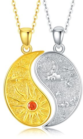 JFASHOP Yin Yang Kette für Frauen Männer Passend Schwarz Weiß Sonne und Mond Disc Tai Chi Halskette für Paare Freundschaft BFF Sunburst und Cresent Halsketten Schmuck Set