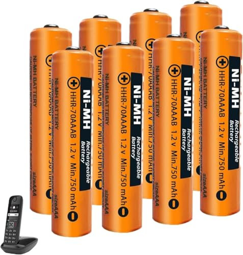 Lot de 8 Piles Rechargeables AAA 750 mAh 1.2V pour téléphone sans Fil Gigaset, NI-MH Batteries Rechargeables pour téléphones Fixes Panosonic