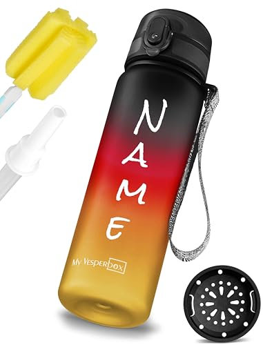 My Vesperbox – Minny - Kinder Trinkflasche - Personalisiert mit deinem Name – 500,750, 1000ml ink. Strohhalm oder Sieb - BPA frei - für Kindergarten, Schule, Sport, Freizeit (Deutschland 500ml)