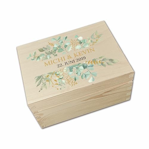 Yuweli Erinnerungsbox - Für Immer | Liebesgeschenk | Geldgeschenk Verpackung Hochzeit Geldbox | Schatzkiste Hochzeit | Geschenkbox Liebe | Liebes Geschenk Holzkiste | Hochzeitsgeschenke (Eukalyptus2)